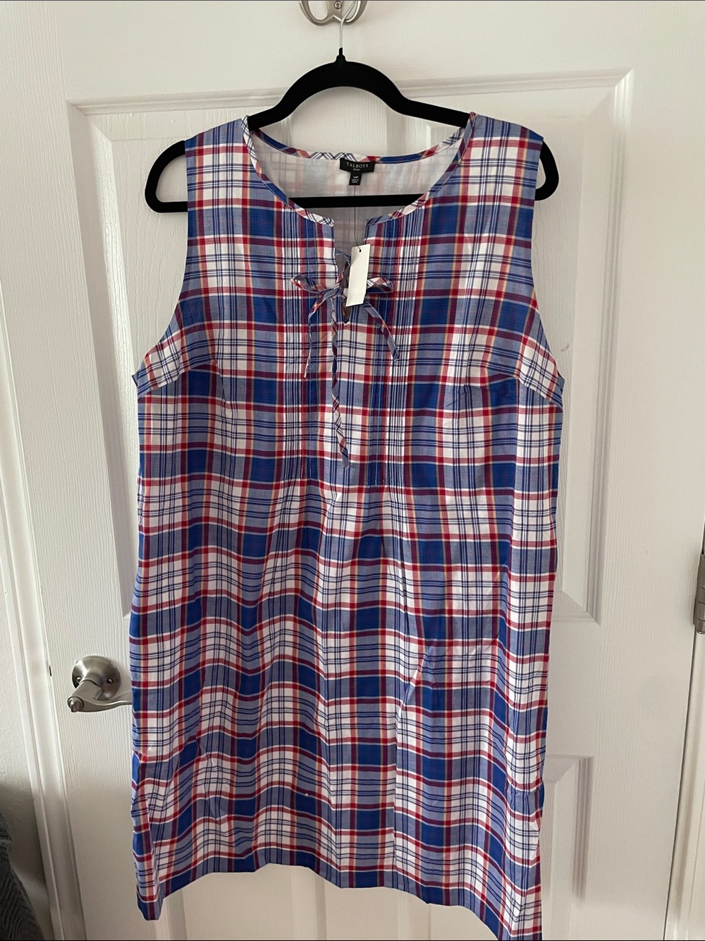Talbots Blue, Red & White Plaid Sleeveless ladies Dress